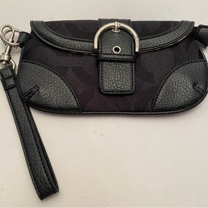 Coach Black Signature C Wristlet with Buckle Accent